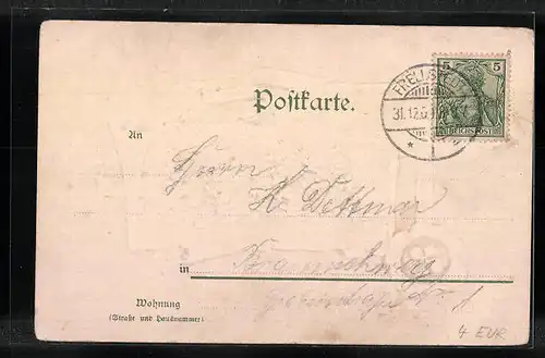 Präge-AK Glückliches Neujahr 1901 mit Siegel und Kleeblatt