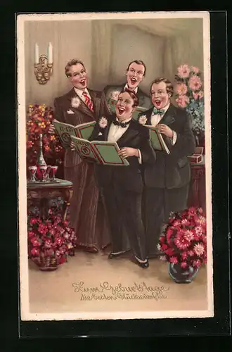 Künstler-AK Musikanten singen ein Lied zum Geburtstag