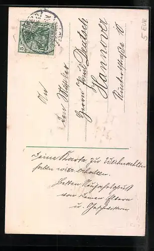 Präge-AK Glückwünsche zum Neujahr 1909 mit Veilchen und Kleeblättern