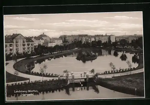 AK Landsberg /Warthe, Stadtpark aus der Vogelschau