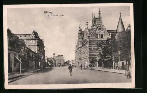 AK Elbing, Friedrichstrasse mit Passanten