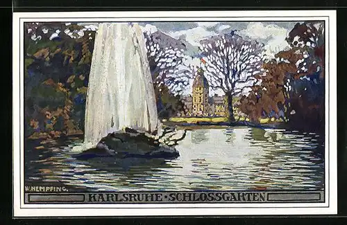 Künstler-AK sign. W. Hempfing: Karlsruhe, Schlossgarten