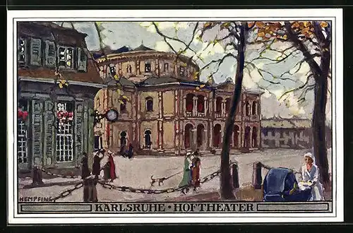 Künstler-AK sign. W. Hempfing: Karlsruhe, Hoftheater