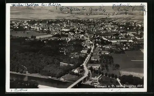 AK Dillingen a. D., Ortsansicht vom Flugzeug aus