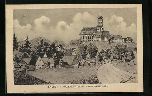 AK Maria Steinbach, Ortsansicht mit Wallfahrtskirche