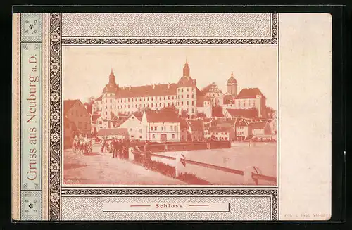 AK Neuburg a. D., Strassenpartie mit Schloss