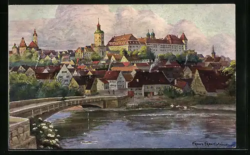 Künstler-AK Günzburg a. d. D., Franz Frankl: Brücke vor dem Schloss