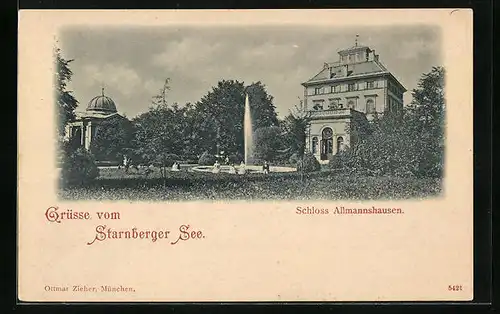 AK Allmannshausen, Schloss mit Park und Springbrunnen