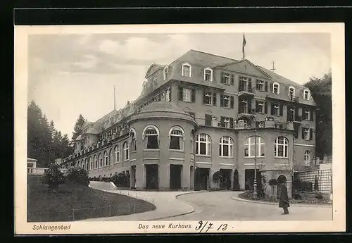 AK Schlangenbad, Das neue Kurhaus mit Strassenpartie