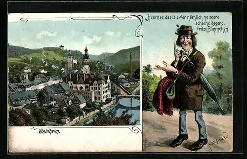 AK Waldheim, Ortsansicht mit Fritze Bliemchen