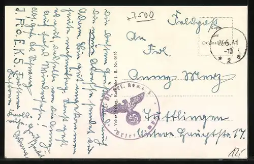 AK Karlsruhe i. B., 109er Denkmal mit Strassenpartie