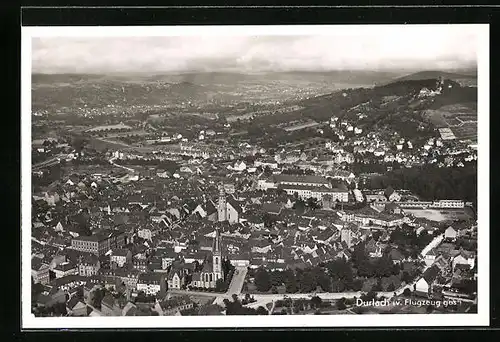 AK Durlach, Totalansicht aus der Vogelschau, Fliegeraufnahme