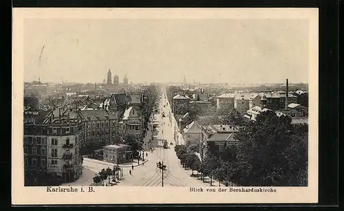 AK Karlsruhe, Blick von der Bernharduskirche