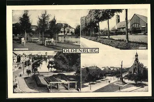 AK Oldenburg, Bahnhof, Friedensplatz, An der Hunte
