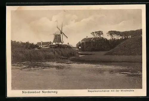 AK Norderney, Napoleonschanze mit der Windmühle
