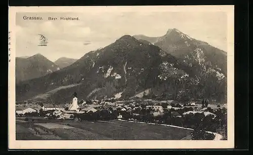 AK Grassau /Bayern, Ortspartie mit Zwiebelturm