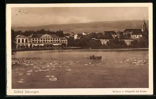 AK Bad Salzungen, Kurhaus u. Felspartie mit Kirche