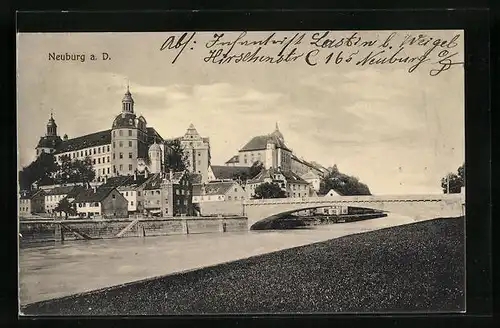 AK Neuburg a. D., Teilansicht mit Brücke