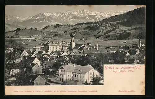 AK Immenstadt /Allg., Ortsansicht mit Alpen