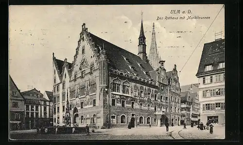 AK Ulm a. D., Rathaus mit Marktbrunnen