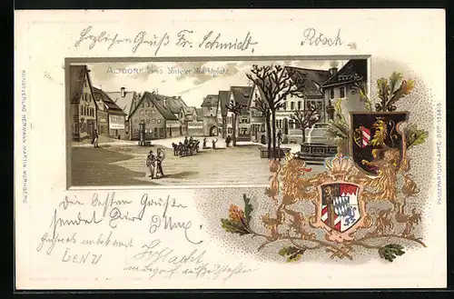 Passepartout-Lithographie Altdorf b. Nbg., Unterer Marktplatz mit Wappen