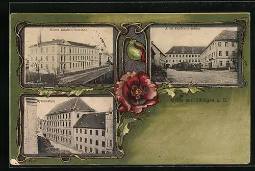 AK Dillingen a. D., Altes und Neues Knaben-Seminar mit Mohndekor