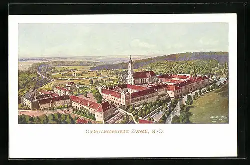 AK Zwettl, Cistercienserstift aus der Vogelschau