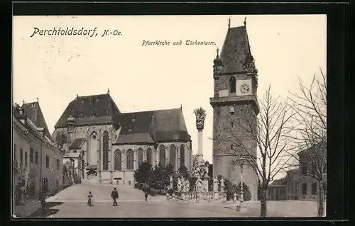 AK Perchtoldsdorf, Pfarrkirche mit Türkenturm