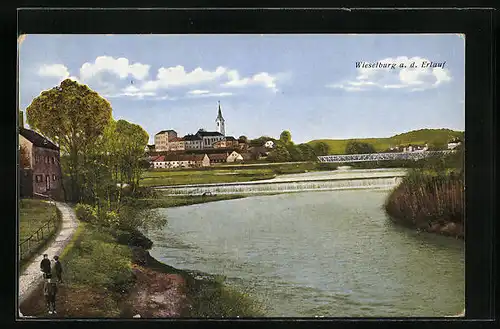 AK Wieselburg /Erlauf, Flusspartie mit Wehr