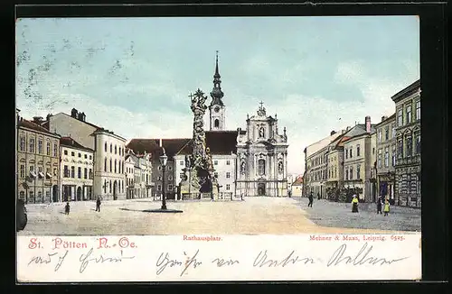 AK St. Pölten, Rathausplatz mit Dreifaltigkeitssäule