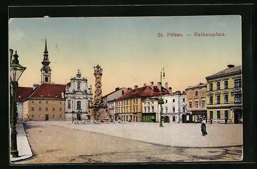 AK St. Pölten, Rathausplatz mit Dreifaltigkeitssäule