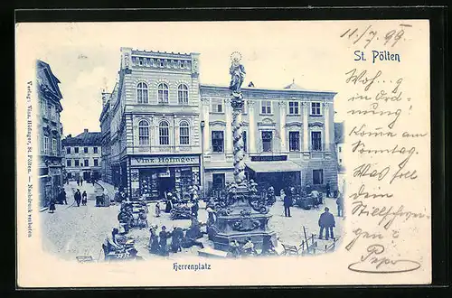 AK St. Pölten, Herrenplatz mit Mariensäule