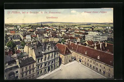 AK St. Pölten, Panorama mit Sparkassa und Grand Hotel Pittner