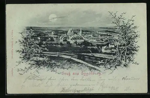 Mondschein-AK Eggenburg, Ortsansicht aus der Vogelschau