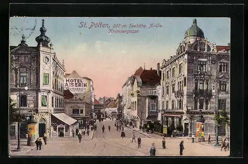 AK St. Pölten, Kremsergasse mit Hotel Aiserin
