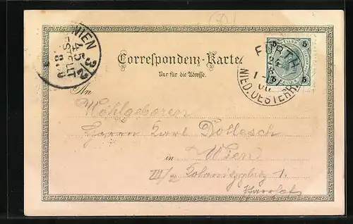 Lithographie Göttweig, Ansicht des Benediktinerstifts mit Sektflasche