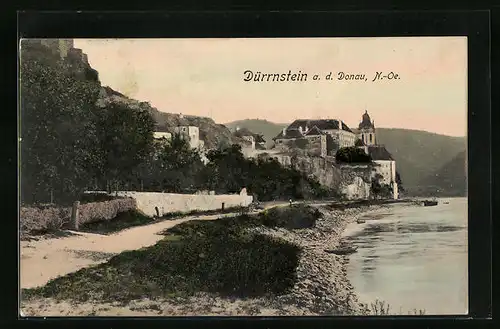 AK Dürrnstein / Donau, Schloss mit Flusspartie