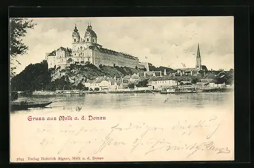 AK Melk / Donau, Gesamtansicht mit Schloss