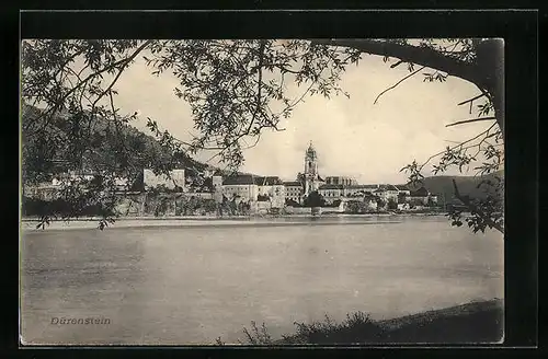 AK Dürenstein, Ortsansicht am Wasser