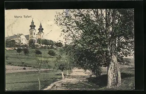 AK Maria Taferl, Kirche von Weg aus gesehen