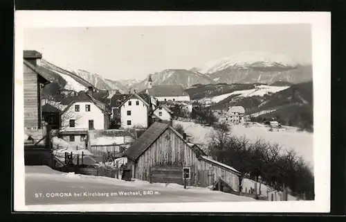 AK St. Corona / Kirchberg a. Wechsel, Gesamtansicht im Schnee