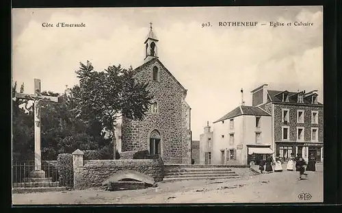 AK Rotheneuf, Eglise et Calvaire