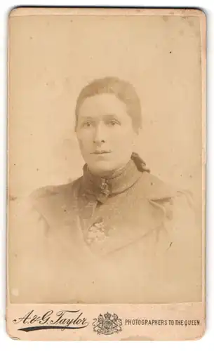 Fotografie A. & G. Taylor, Carlisle, 18, Bank Street, Bürgerliche Dame mit zurückgebundenem Haar