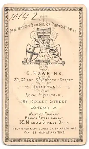 Fotografie C. Hawkins, Brighton, 32, 33 & 38, Preston Street, Junge Dame in modischer Kleidung