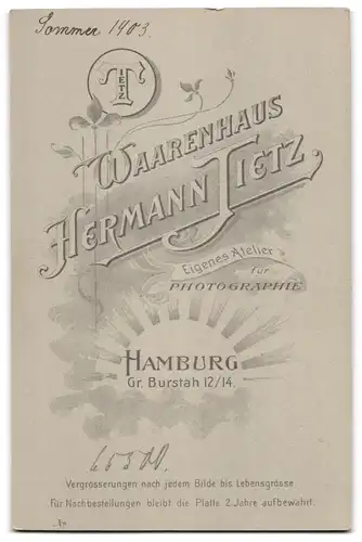 Fotografie Hermann Tietz, Hamburg, Gropsse Burstah 12 /14, Junge Dame mit üppigen Stirnlocken 