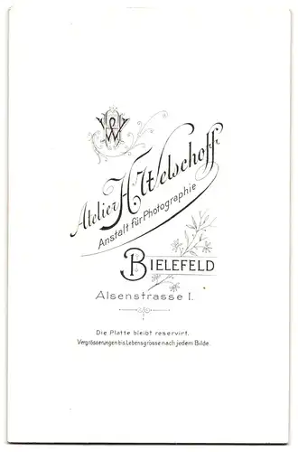 Fotografie Atelier H. Welschoff, Bielefeld, Alsenstrasse 1, Junge Dame mit kunstvoller Frisur in elegantem Kleid