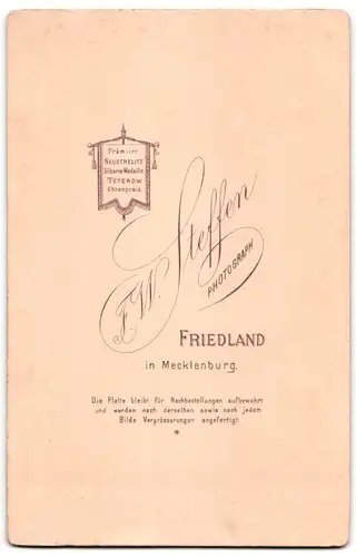 Fotografie F. W. Steffen, Friedland i. Meckl., Bürgerliches Paar in festlicher Kleidung