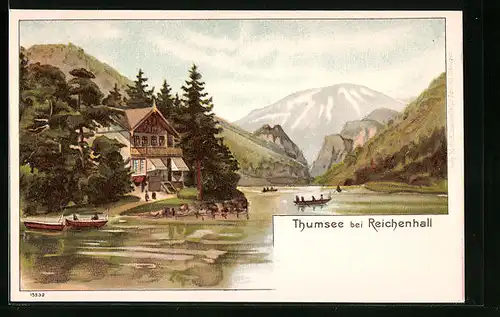 Lithographie Reichenhall, Haus am Thumsee