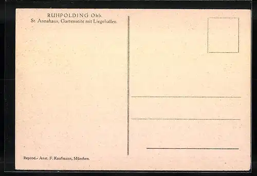 AK Ruhpolding /Obb., St. Annahaus, Gartenseite mit Liegehallen