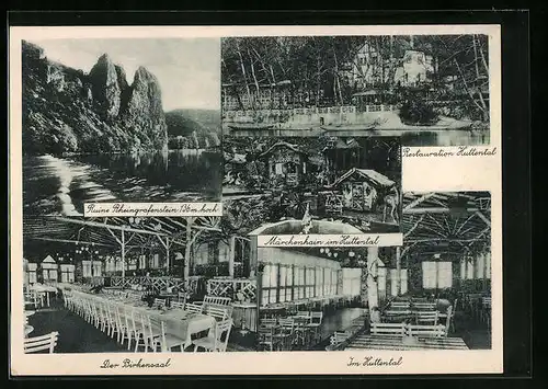 AK Bad Münster a. Stein, Restauration Huttental, Märchenhain, Ruine Rheingrafenstein